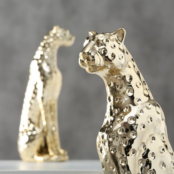 Skulptur Gepard, goldfarben, von Boltze, Höhe 33 bzw. 51cm 1