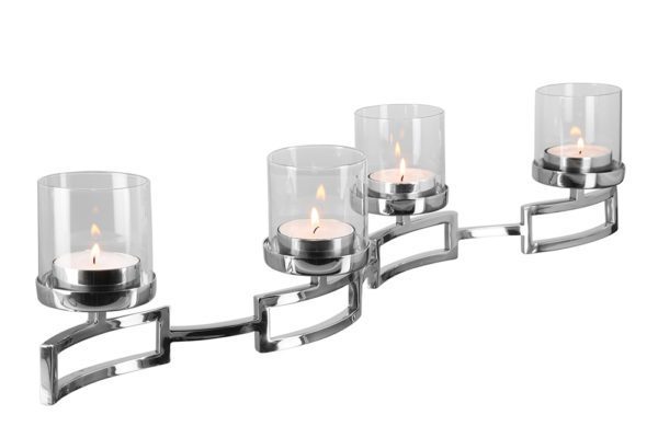 Leuchter „Hommage", 4flm., inklusive 4 Gläser, Edelstahl, Handarbeit, 68x14x8cm, von Fink 1