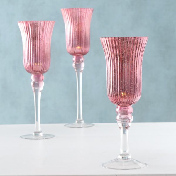 Windlicht „Manou", 3tlg. Set aus lackiertem Glas, pink, transparent, silberfarben 2