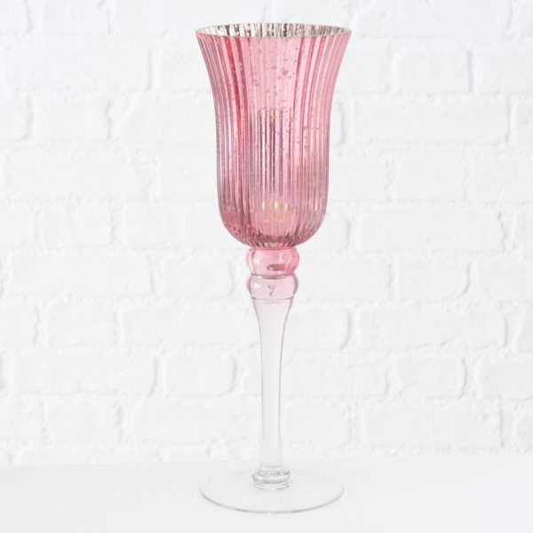 Windlicht „Manou", 3tlg. Set aus lackiertem Glas, pink, transparent, silberfarben 5