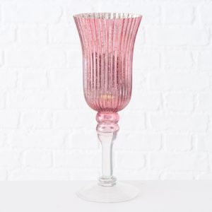 Windlicht „Manou", 3tlg. Set aus lackiertem Glas, pink, transparent, silberfarben 12