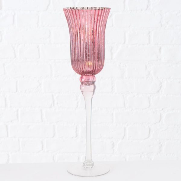 Windlicht „Manou", 3tlg. Set aus lackiertem Glas, pink, transparent, silberfarben 4