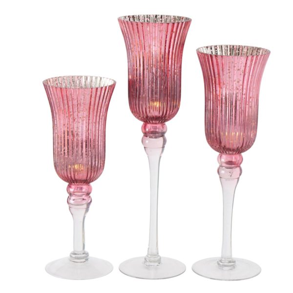 Windlicht „Manou", 3tlg. Set aus lackiertem Glas, pink, transparent, silberfarben 1