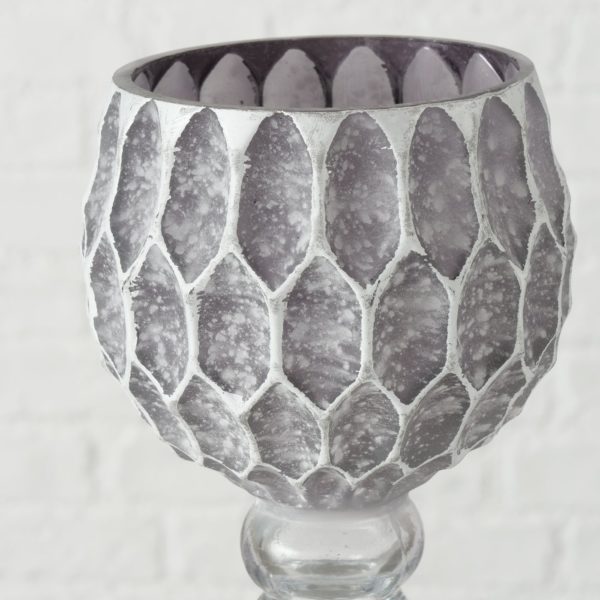 Windlichter „Manou", 3tlg. Set aus lackiertem Glas, hellgrau/ silberfarben, transparent, Höhe 30-40cm, von Boltze 4