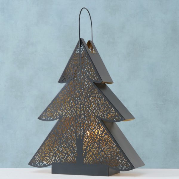 Windlicht „Genoi“, Metall, schwarz, goldfarben, transparent in Tannenbaumform, 36x43cm, von Boltze 5