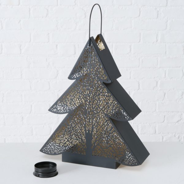 Windlicht „Genoi“, Metall, schwarz, goldfarben, transparent in Tannenbaumform, 36x43cm, von Boltze 6