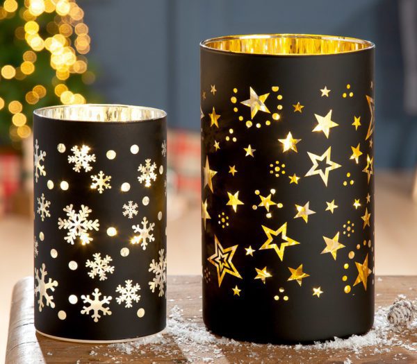 LED-Glas mit Sternen für die Weihnachtszeit, mit Timerfunktion, von Gilde, Höhe 15cm 1