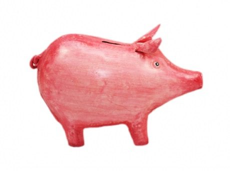 Sparschwein, von Kunstgewerbe Pape, handbemalt, aus Metall, 23x14x10cm, pink 1