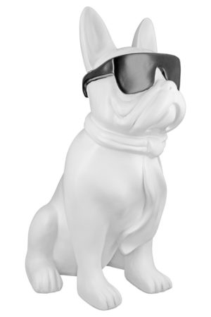 Poly Mops „Cool Dog“ mit Brille, sitzend, Höhe 35cm, weiß / Schwarz, von Gilde 6