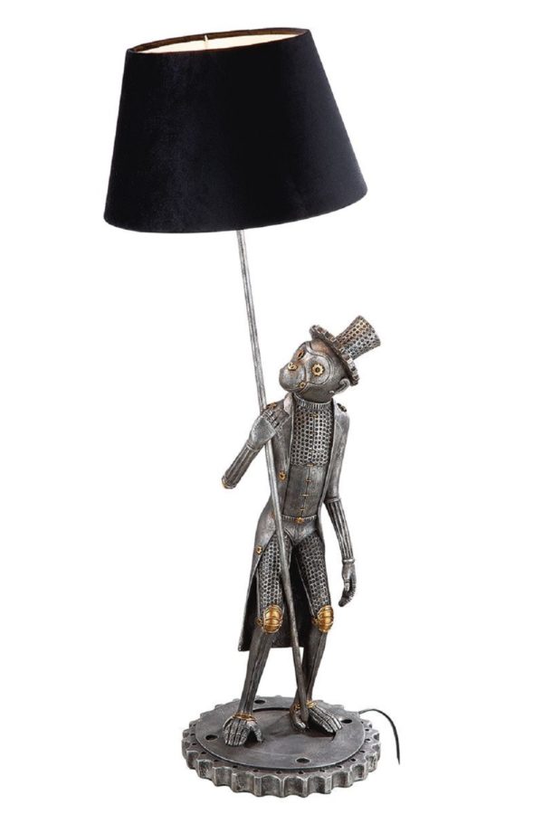 Poly Lampe „Steampunk Monkey“, antik-silberfarben, Samtschirm, Höhe 90cm, von Gilde 1