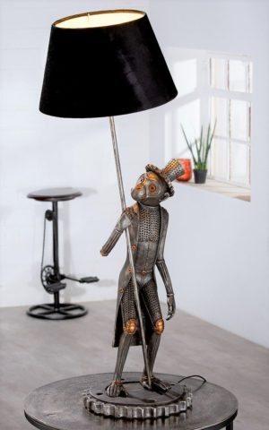 Poly Lampe „Steampunk Monkey“, antik-silberfarben, Samtschirm, Höhe 90cm, von Gilde 6