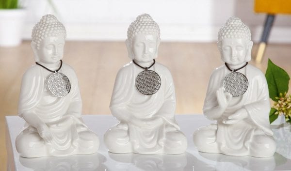 Buddha „Amulett Lebensblume“, 3er-Set, Kermaik, weiß glasiert, Höhe 19cm, von Gilde 2