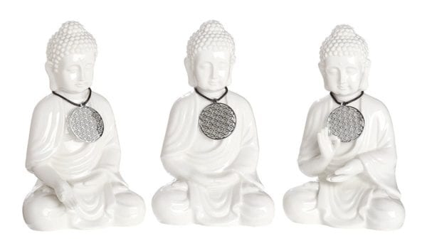 Buddha „Amulett Lebensblume“, 3er-Set, Kermaik, weiß glasiert, Höhe 19cm, von Gilde 1