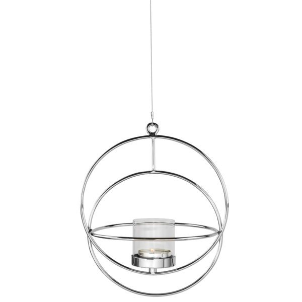 „Lua", Teelichthalter inklusive Glaszylinder, hängend, von Fink, Höhe 29cm, Aluminium vernickelt 1