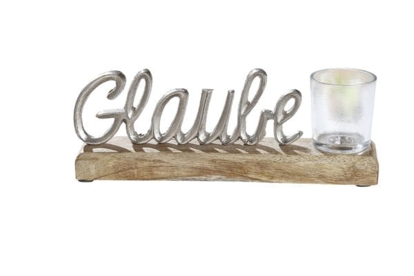 Teelichthalter mit Schriftzug „Glaube“, Aluminium 1