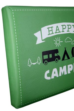 Sitzpolster „Happy Camper“ für Getränkekisten, grün, 34x44cm, von Gilde 5
