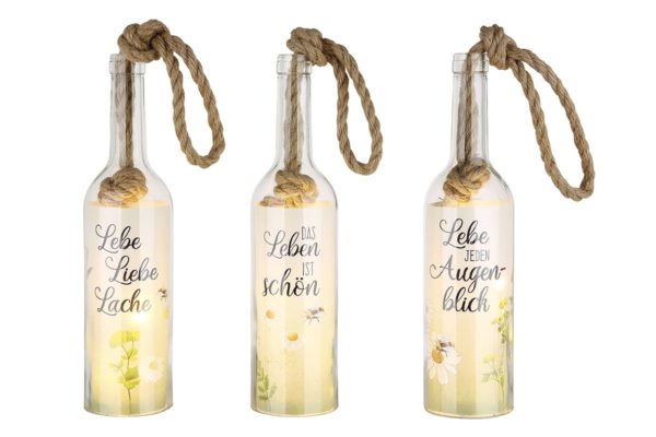 Flaschen mit LED „Frühling" 3er-Set, Timer, H30cm, von Gilde 2