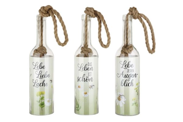 Flaschen mit LED „Frühling" 3er-Set, Timer, H30cm, von Gilde 1
