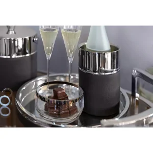 Weinkühler / Getränkeflaschenkühler „Andor", rund, von Fink, Edelstahl, schwarz und silberfarben, D12cmx18cm 4