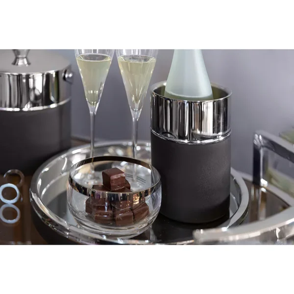 Weinkühler / Getränkeflaschenkühler „Andor", rund, von Fink, Edelstahl, schwarz und silberfarben, D12cmx18cm 2
