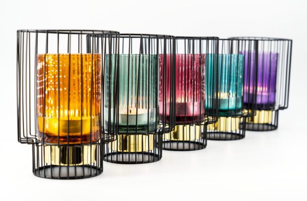 Teelichthalter groß (verschiedene Farben) mit passenden schwarzen Kerzenständer, Höhe 18cm 1