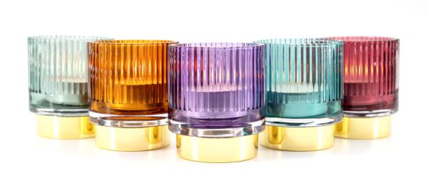 Teelichthalter klein, Höhe 9,5cm, Glas mit goldfarbenen Sockel (verschiedene Farben) 1